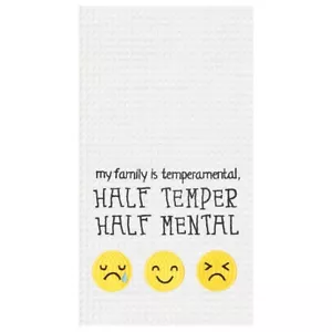 Family is Temperamental Waffle Kitchen Towel/Cotton Bar Towel 18x27" Black+Gold - Picture 1 of 1