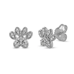 Orecchini a perno oro bianco 10K 1/10Ct TDW diamanti stampa zampa cane - Foto 1 di 24