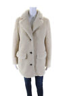 J Crew  Womens Faux Fur V-Neck Collared Long Sleeve Button Up Coat Beige Size S