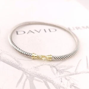 David Yurman 3mm Cable Sterling Silver 18k Gold Buckle Station Bracelet SMALL - Picture 1 of 8