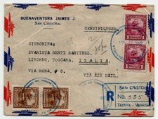 1946 VENEZUELA//ITALIA AEROGRAMMA RACCOMANDATA SAN CRISTOBAL/NEW YORK/LIVORNO