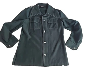 Camisa discoteca John Pomer vintage años 70 cuello daga talla 40. Poliéster verde - Imagen 1 de 14