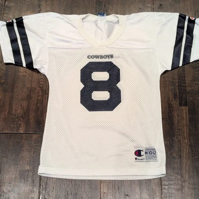 Vintage Champion Dallas Cowboys Kids Youth Medium NFL Jersey Aikman #8 White USA - Image 1 of 4