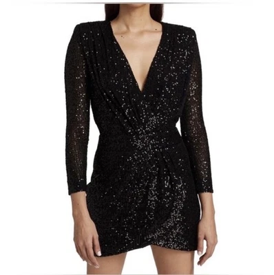 Ramy Brook Sequin Dress Women 6 Becky Black  Faux Wrap Mini Party Coctail Party - Image 1 of 4