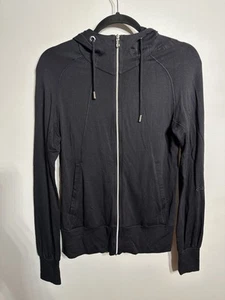 Casall Jacket Running Hoodie Full Zip Size 6 Designer Black Perforated Back EUC - Picture 1 of 7
