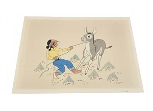 Vintage Navajo Art Print: Beatian Yazz Boy with Donkey | 14" x 10.5" Unframed - Picture 1 of 8