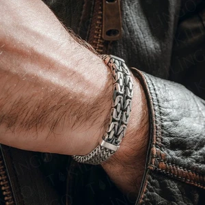 Men's 925 Sterling Silver Heavy Byzantine Chain Bracelet-Handmade Look Gift Him - Picture 1 of 4