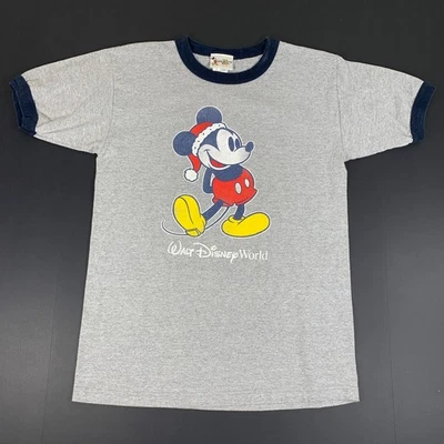Vintage Y2K Walt Disney World Ringer T-Shirt Mickey Christmas Santa Hat Medium - Image 1 of 4