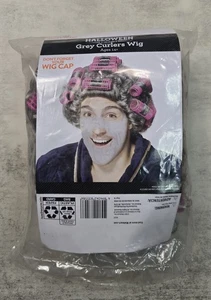 Halloween Old Lady Grandma Grey Pink Curlers Wig Rollers Funny Doutfire Costume - Picture 1 of 7