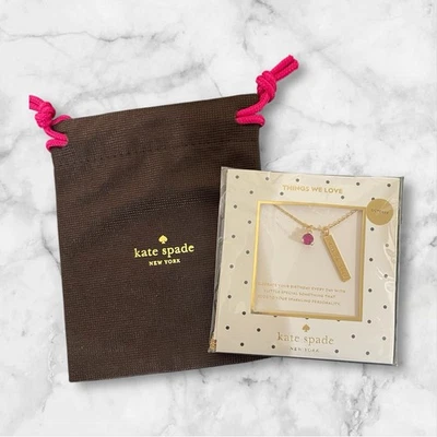 全新带标签 Kate Spade born to be 粉红色十月生日石吊坠项链带防尘袋 — 第 1/4 张图片