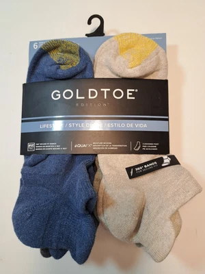 Puntera Dorada Informal Cojín Hombres Calcetines No Show Tobillo 6 Pares Zapatos Talla 6-12.5 Estilo de Vida Foto 1 de 4