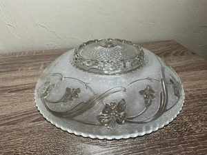 VINTAGE Art Deco Ceiling Pendant Frosted Glass Shade 11.5” Diameter Floral - Picture 1 of 8