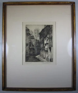 Antike Radierung um 1940 A. Edward Horton Petergate, England & York Minster - Bild 1 von 10