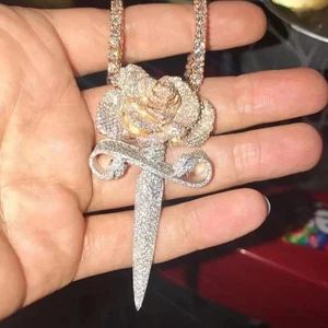 3.50Ct Lab Created Diamond Rose Flower Charm Pendant 14K Two Tone Gold Plated - Picture 1 of 4