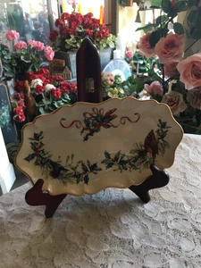 New Lenox Winter Greetings 10" Oblong Cardinal Blue Bird Candy Dish Made In USA - Bild 1 von 7
