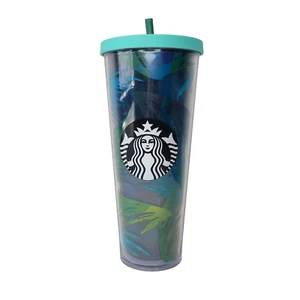 Starbucks Hawaii 24 oz Acrílico Taza Fría 2014 Vaso Floral Usado Pajita No Original - Imagen 1 de 19