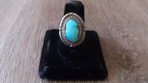 COLLECTIBLE WOMEN'S TURQUOISE STONE SILVER COLORED RING SIZE 8 - Picture 1 of 3