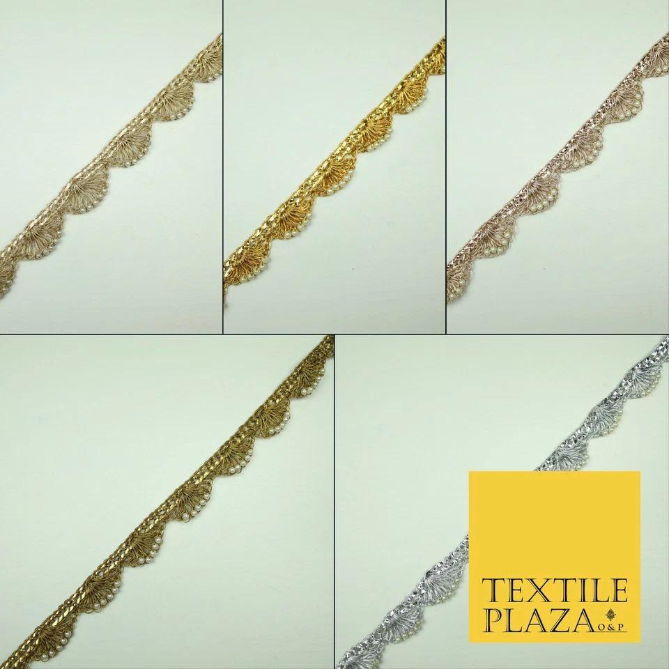 TEXTILE PLAZA 5 FARBEN Gold Silber Perlen Swag Borte Bordüre Indisch Ethno Pankhi Jakobsmuschel