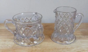 2pc Fostoria Sylvan EAPG Diamond Quilted Creamer & 3 Handle Open Sugar EUC - Picture 1 of 5