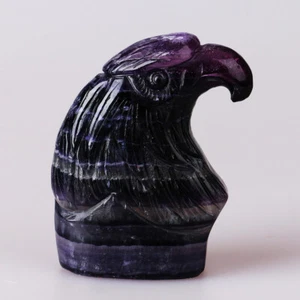 2.7" Natural Rainbow Fluorite Quartz Crystal Hand Carved Eagle Skull Carving 005 - Picture 1 of 4