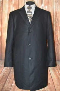 Nordstrom Men Black Wool Single Breasted 3 Front Button Overcoat Size 46R - Picture 1 of 10
