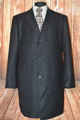 Nordstrom Men Black Wool Single Breasted 3 Front Button Overcoat Size 46R - Image 1 of 4