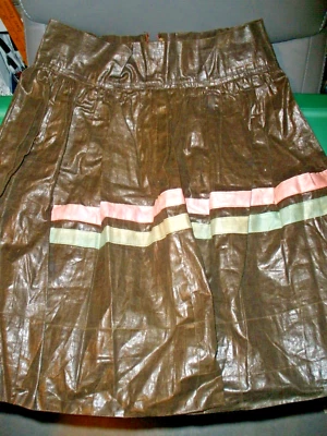 Vintage Handmade Brown Faux Leather Skirt Zips Back 28" Waist (T57) - Image 1 of 4
