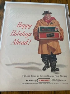 Vintage 1956 Carling Beer Happy Holidays Ahead Man Carrying Cases of Beer ad - Picture 1 of 1