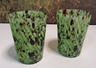 Pair Of Welz-Style C19th Uranium Glass Spatter Wrythen Spill Vases 8.75Cm High