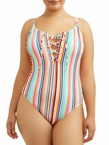 No Boundaries Sorbet Striped Juniors Size 17 One Piece Swimsuit - Picture 1 of 10