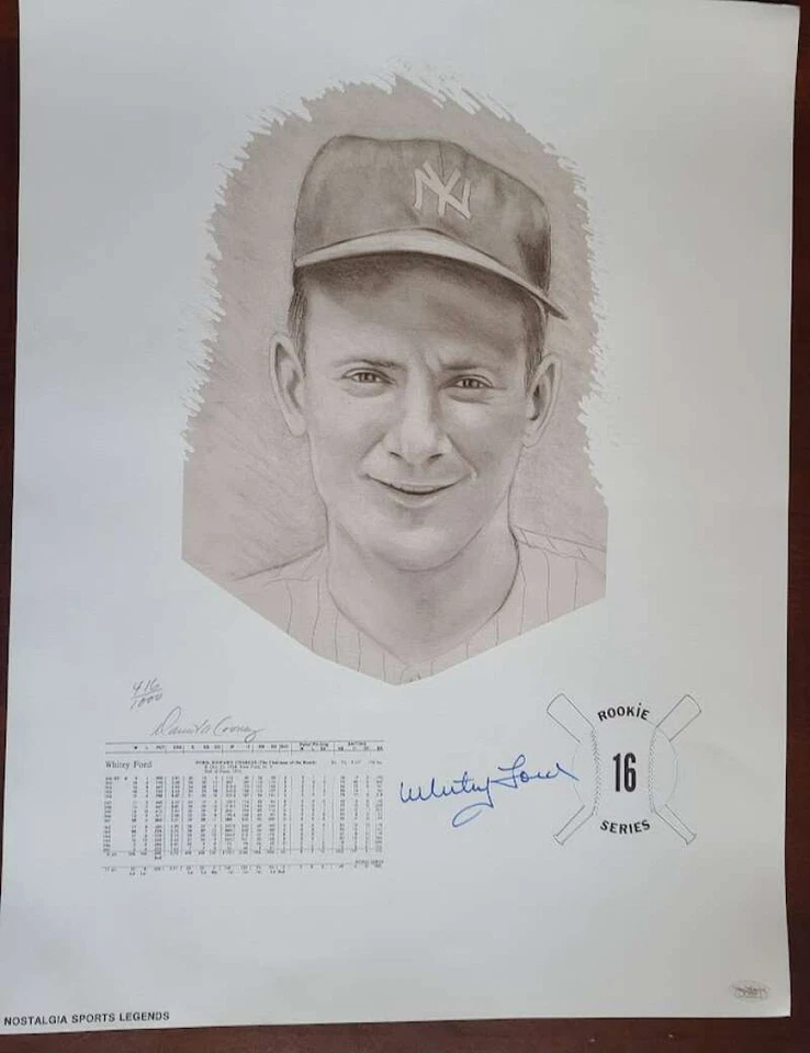 Whitey Ford JSA Signed  18x24 Litho Photo Autograph Yankees - Image 1 of 1