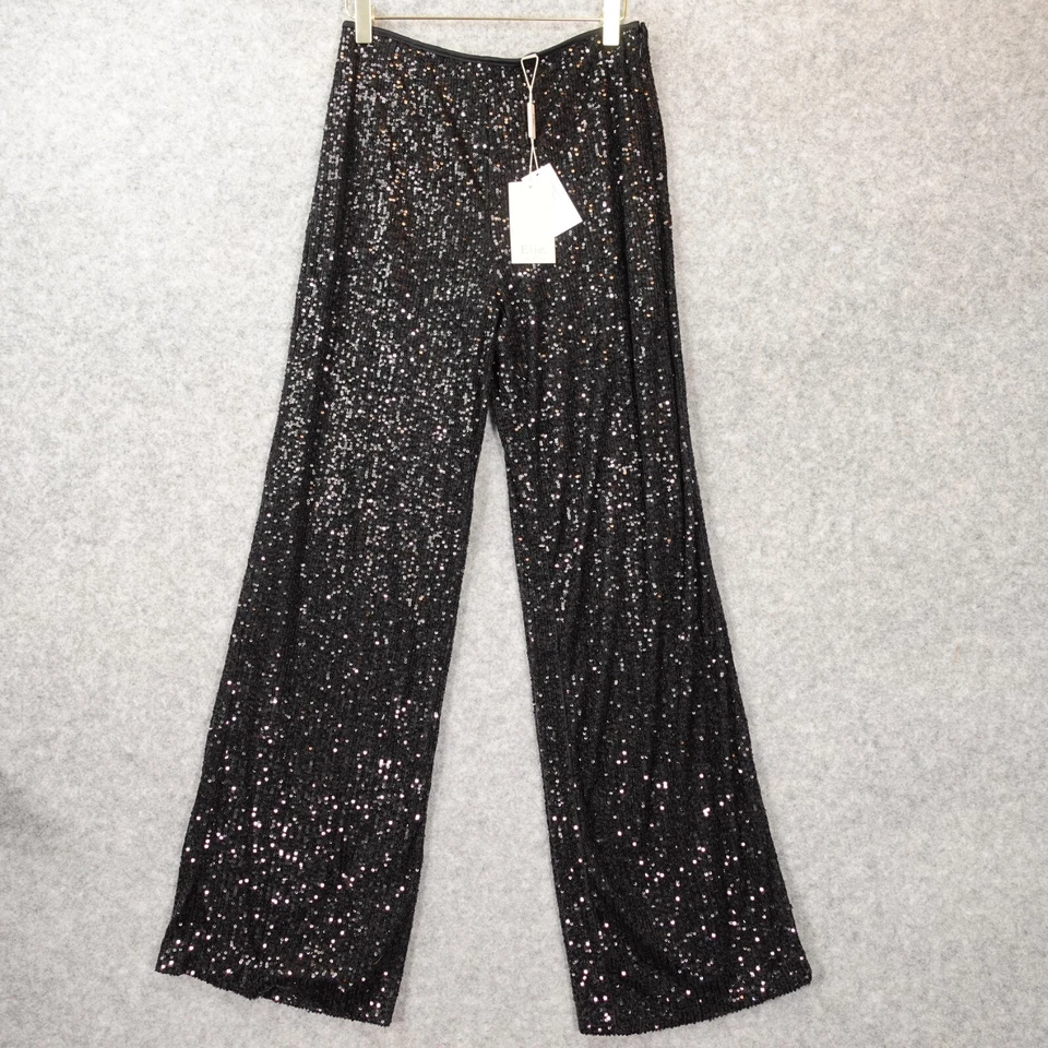 Sequin All Over Pants ELIE TAHARI S 黑色宽腿鸡尾酒 Glam Party 26/30  — 第 1/4 张图片