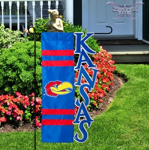 Kansas Jayhawks garden flag 10"x18" Jayhawks flag Single-sided applique - Picture 1 of 2