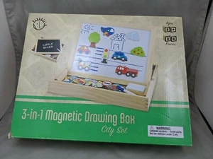 3 In 1 Magnetic Drawing Box, Playville, 26 pieces, dry erase, chalkboard, City - Picture 1 of 6