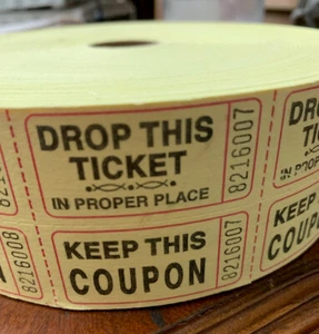 Raffle Tickets Roll of 2000 Double Stub Keep This Coupon Carnival Ticket YELLOW - Picture 1 of 4