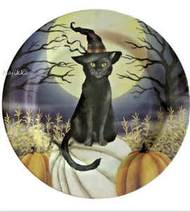 Black Cat Halloween Dinner Plates Set of 6 Melamine 11" Spooky Full Moon Black - Picture 1 of 9