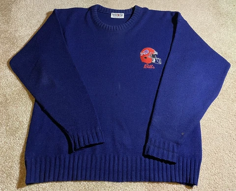 RARE Vintage Buffalo Bills Sweater Acrylic Hygrade. Embroidered Logo Made In USA Cover