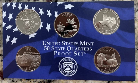2004 S Proof State Quarters Clad 5 Coin Set - Coins Only - No Case, Box or COA Cover