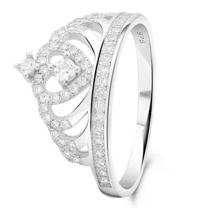 Kronenring Cocktailring 925er Sterling Silber Rhodiniert Zirkonia Weiß Damen - Bild 1 von 8