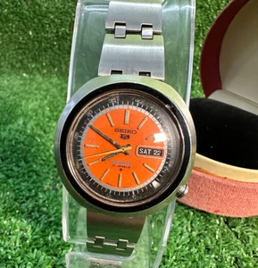 1970's Vintage Seiko 5 Sports UFO Orange Dial Watch 70m Diver Rare Jumbo W/box - Bild 1 von 23