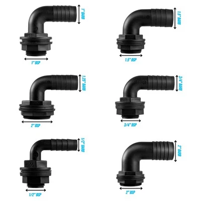 Water Tank Connector Adapter - Barb to BSP Water Tank Fitting - 90° Elbow Design - Image 1 of 4