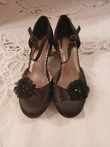 1920's Style, Cherokee, Black Satin Flapper Shoes size 4,pinup gatsby, Very Nice - Picture 1 of 8