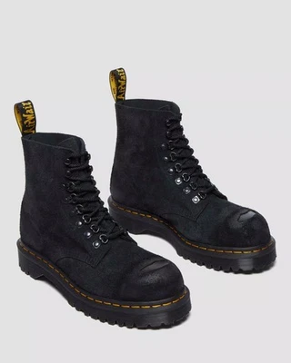 Dr. Martens 1460 Pascal Puntera de Acero Negro Gamuza Botas Para Mujer 10 Envejecidas NUEVAS Foto 1 de 4