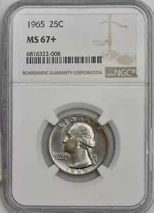 1965 Washington Quarter 25c MS67+ NGC 946991-15 - Foto 1 di 4
