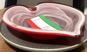 Heart Dish Murano 8.5” Blood Red & White Swirl Blown Glass Dish Made in Italy - Picture 1 of 9