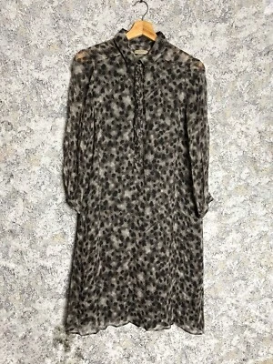 Burberry Brit Vestido Animal Estampado Malla Seda Manga Larga Top Túnica Blusa M Foto 1 de 4