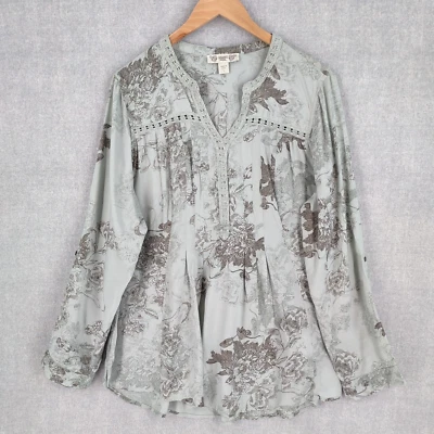 Top América Vintage Grande Verde Marrón Crochet Plisado Rayón Relajado Bohemio Foto 1 de 4