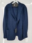 NWT Samuelsohn Men's Blue Houndstooth Notch Lapel Pockets Knit Jacket Size 44R