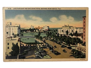 Lake Pancoast y exclusiva sección de hotel Miami Beach Fl. Postal antigua - Imagen 1 de 9