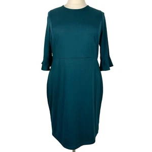 Old Navy Dress Officewear Women XXL Green Ruffle Sleeve Ponte Knit Sheath Career - Picture 1 of 14
